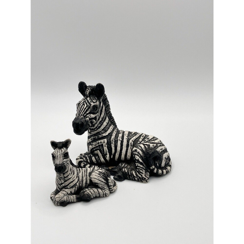 Pair Vintage Stone Critters Zebra Figurines Made in USA 4" & 2 3/8"